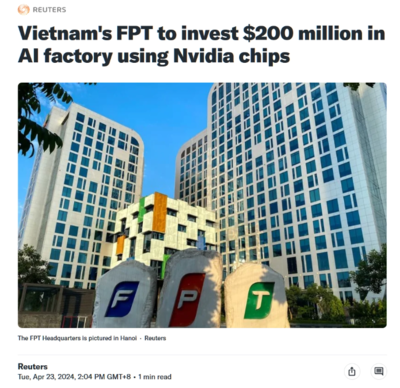 越南科技巨頭FPT聯(lián)姻英偉達，斥資2億美元共建AI未來工廠，賦能全球人工智能應(yīng)用軟件開發(fā)